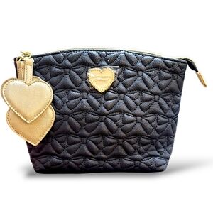 New Betsey Johnson Quilted Bows Heart Charms Cosmo Pouch
